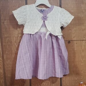 Elegant Lavender and White Little Girls Dress with Lace Cardigan